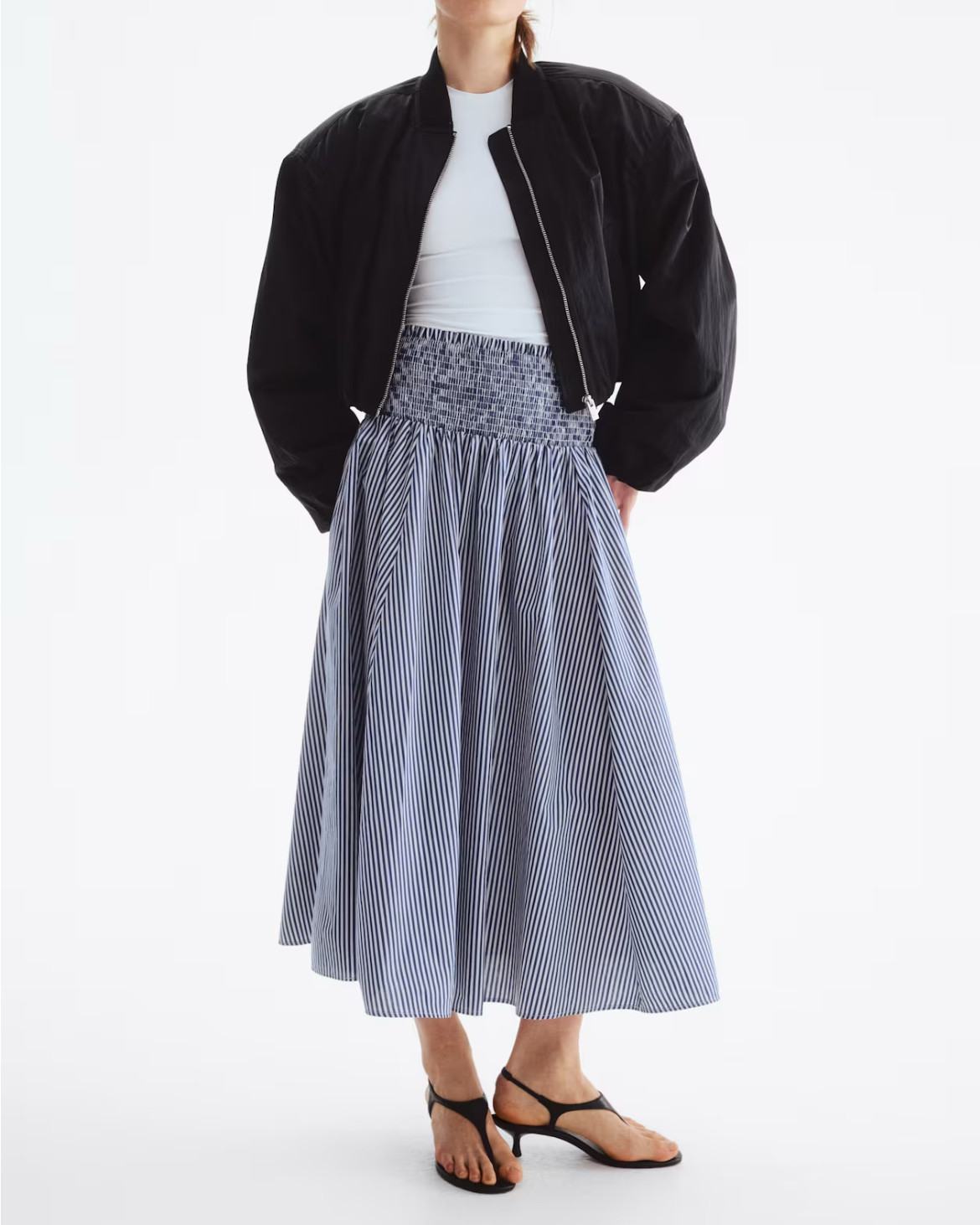 Blue and white striped smocked midi skirt 

#LTKSeasonal