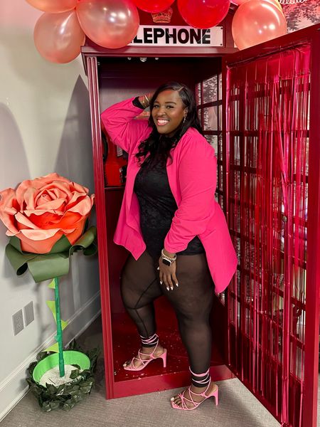 Perfect sexy plus size Valentine’s Day outfit. The Blazer gives this sexy look a perfect pop of color. These exact colors are not available but I linked the items except the shoes. 

#LTKsalealert #LTKplussize #LTKSeasonal