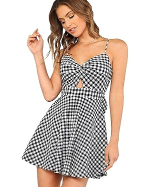 Floerns Women's Boho Floral Print Twist Front Cami A Line Mini Dress | Amazon (US)