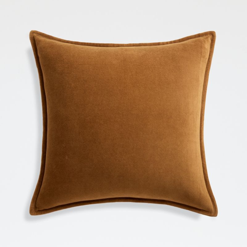 Cognac 20"x20" Square Washed Cotton Velvet Decorative Throw Pillow | Crate & Barrel | Crate & Barrel