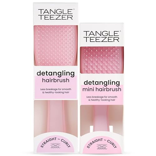 Tangle Teezer Ultimate Detangler Hairbrush Duo, Eliminates Knots & Reduces Breakage for All Hair Types, Regular & Travel-Size, Millennial Pink | Amazon (US)