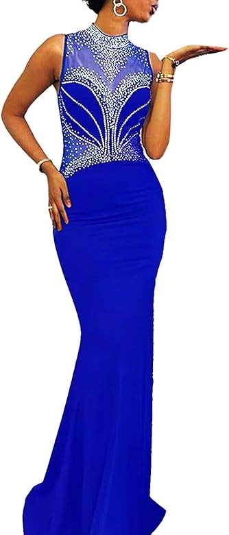 Women's Sexy Elegant Rhinestone Birthday Party Club Night Bodycon Evening Maxi Dress | Amazon (US)