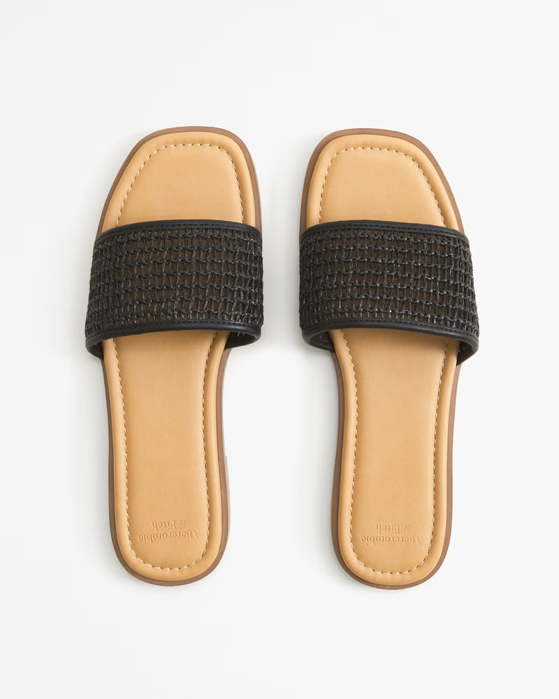 Straw Flat Slide Sandals | Abercrombie & Fitch (US)