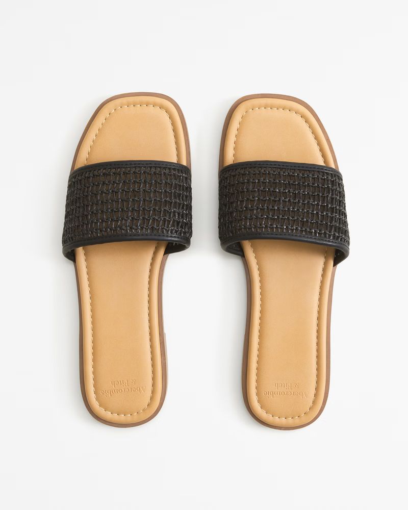 Women's Straw Flat Slide Sandals | Women's Swimwear | Abercrombie.com | Abercrombie & Fitch (US)