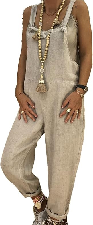 Women's Cotton Linen Overalls Loose Sleeveless Jumpsuits Plus Size Summer Casual Adjustable Strap... | Amazon (CA)