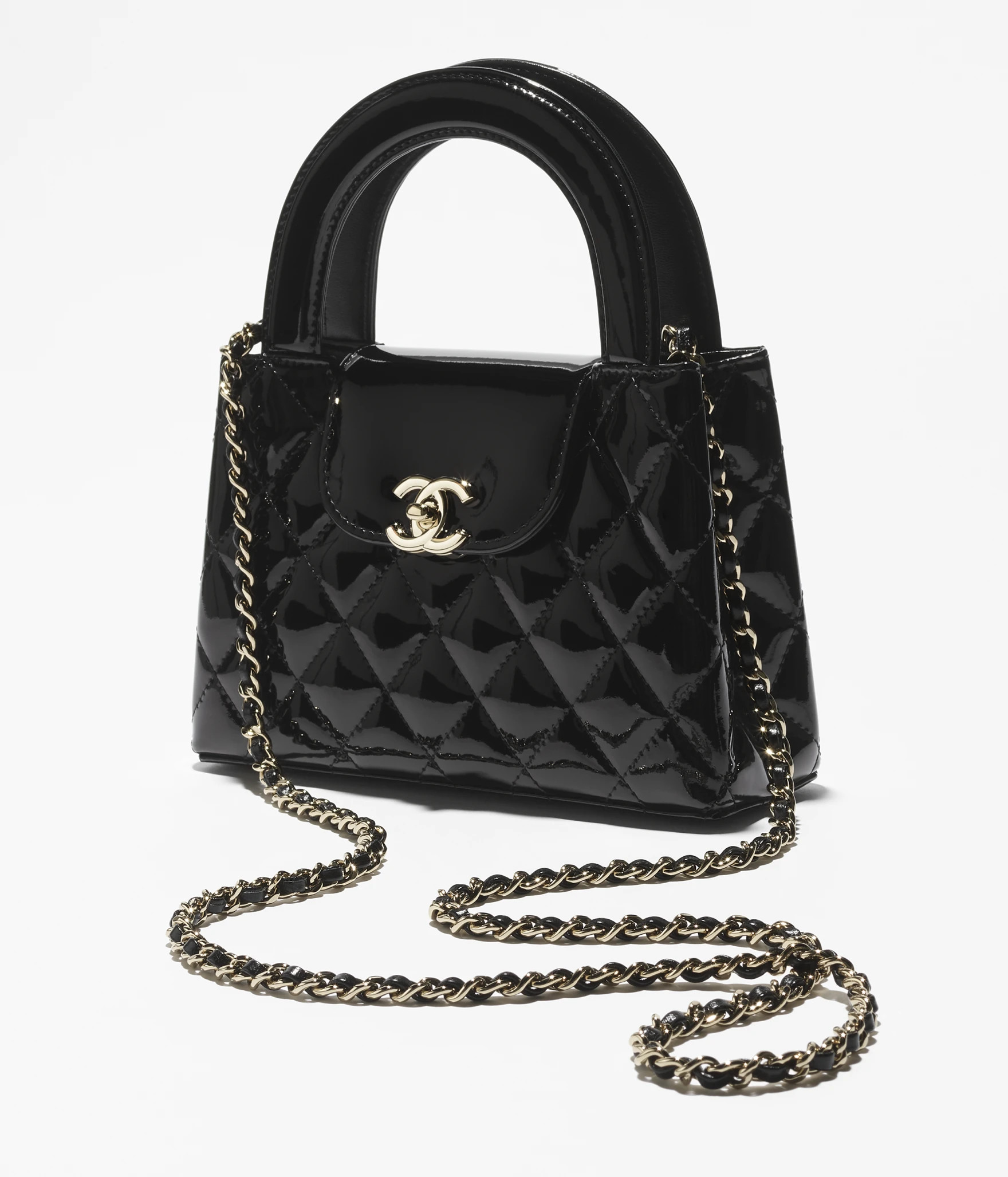 Mini shopping bag, Mirror calfskin & gold-tone metal, black — Fashion | CHANEL | Chanel, Inc. (US)