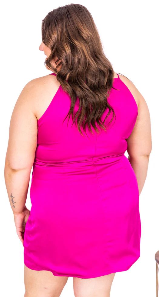 Whimsical Nights Magenta Satin Asymmetrical Hem Mini Dress | Pink Lily