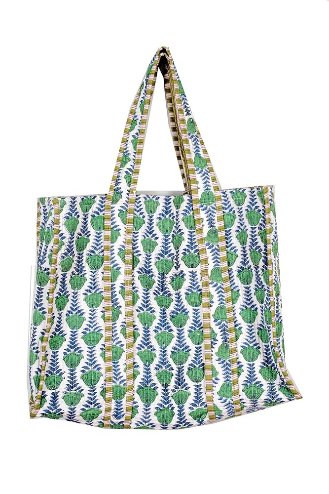 Quilted Cotton Handprinted Reversible Large multicolor Floral Tote Bag | Amazon (US)