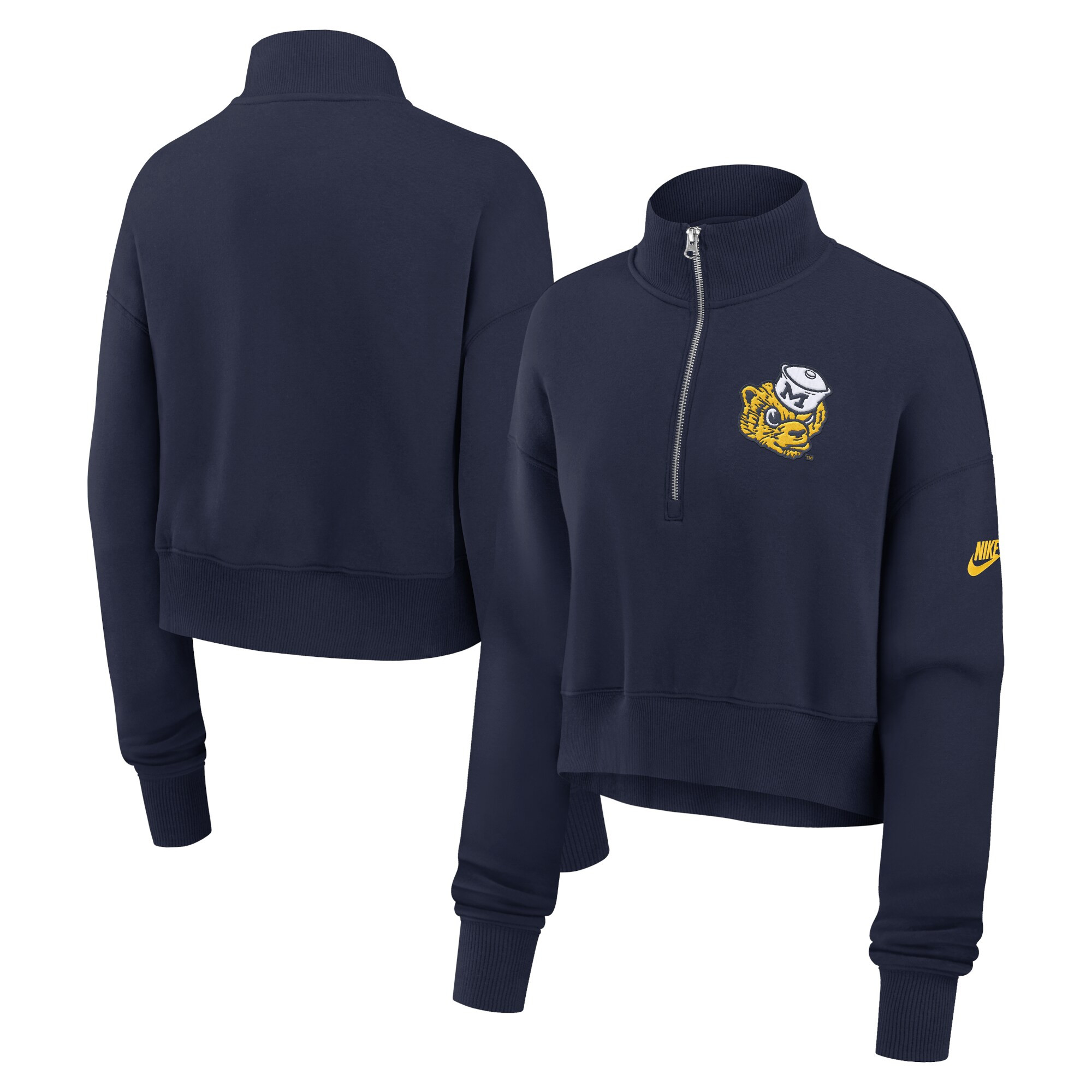 Michigan Wolverines Nike Women's Legacy Elevated Logo Cropped Half-Zip Sweatshirt - Navy | Fanatics