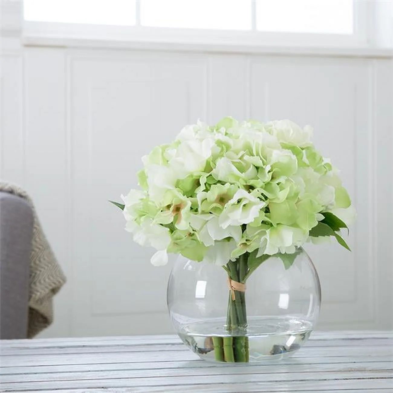 Pure Garden 50-138 Hydrangea Floral Arrangement with Glass Vase - Green - Walmart.com | Walmart (US)