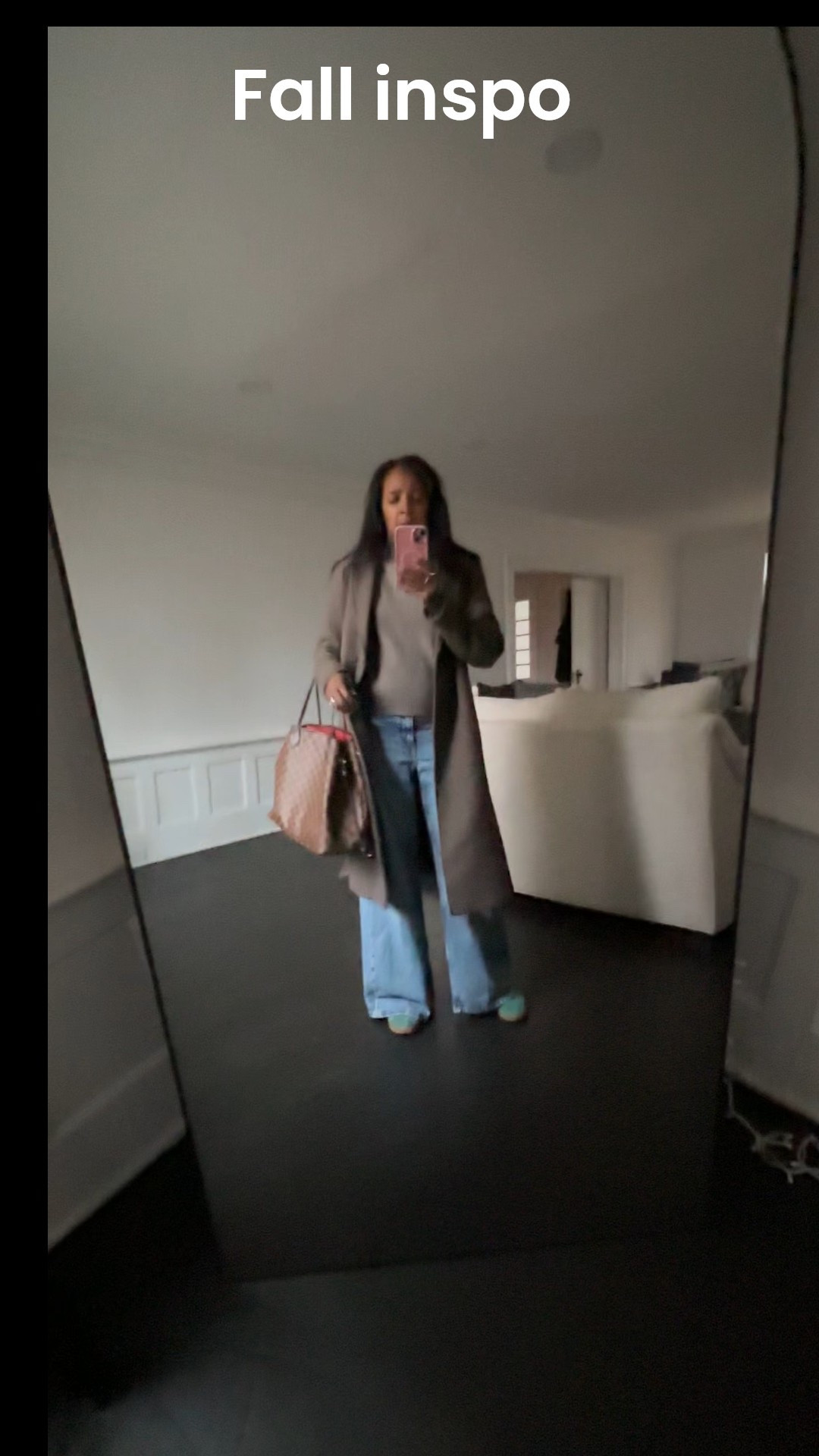 Fall inspo casual weekend outfit denim mock neck sweater belted coat Louis Vuitton adidas gazelle #style #nyc #streetstyle #casual #denim #outfit 

#LTKootd #LTKgrwm #LTKOver40