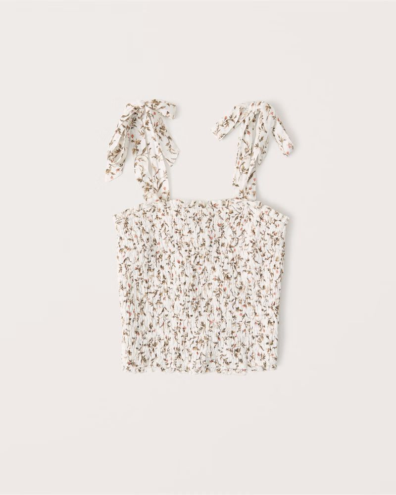 Women's Tie-Strap Smocked Cami | Women's Clearance | Abercrombie.com | Abercrombie & Fitch (US)