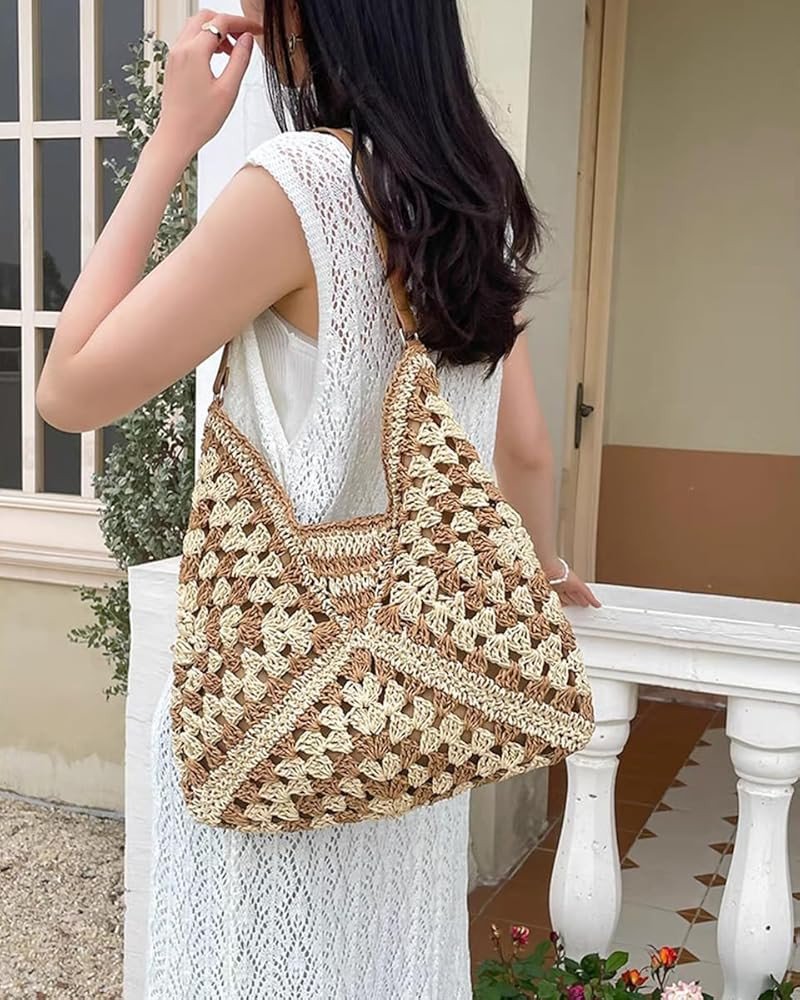 Rejolly Straw Hobo Bag for Women Tote Bag Summer Vacation Beach Handbags Boho Bohemian Style Shou... | Amazon (US)