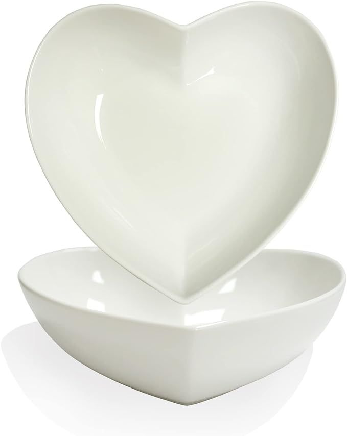 FLORWOD 2pcs Porcelain Heart Shaped Plates Deep Salad Plates, 8 inch Large Heart Bowls for Servin... | Amazon (US)