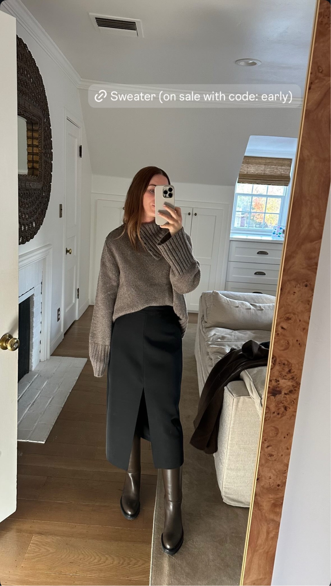 I bought this skirt and these knee-high boots during Khaite’s BF sales and they’re both staples for me! If the BF sales overwhelm you I like to search by designer and focus on what is missing from my closet. These are older pieces so I linked similar. 

My sweater is on sale with code: early! 