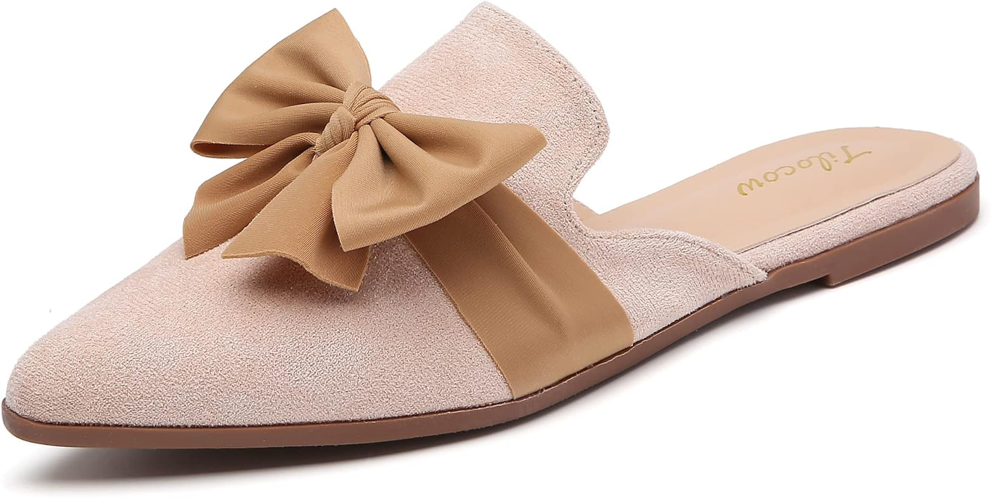 Tilocow Bow Décor Flat Mules for Women Closed Point Toe Backless Mule Slides Mules Shoes Ladies Slip | Amazon (US)