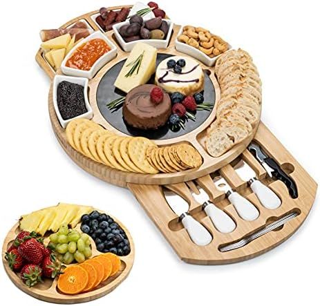 SMIRLY Bamboo Cheese Board and Knife Set: Round Charcuterie Board Set, Wood Cheese Boards, Charcu... | Amazon (US)