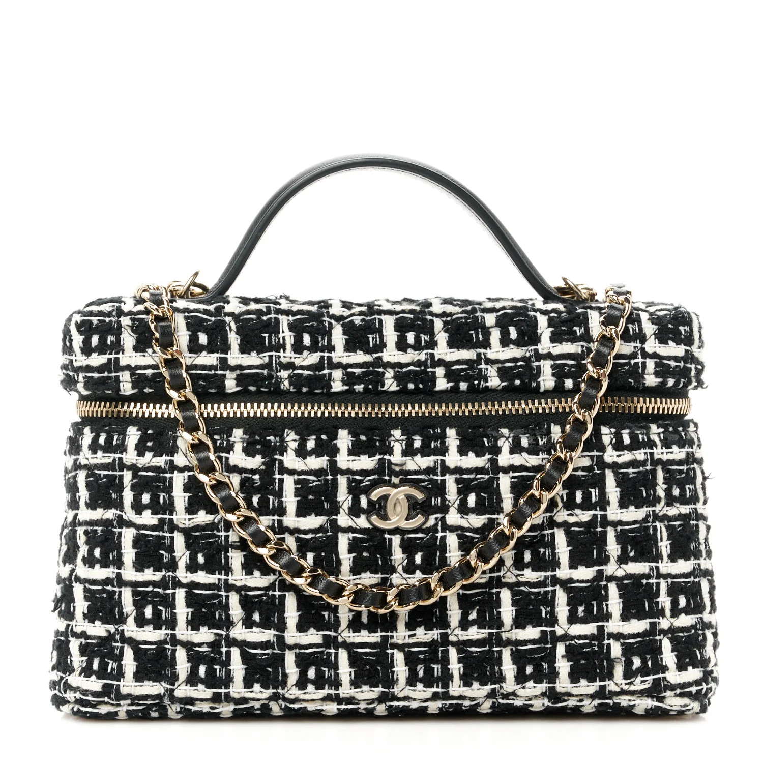 Chanel Tweed Quilted Top Handle Slim Long Vanity Black Ecru White 1599580 | FASHIONPHILE (US)