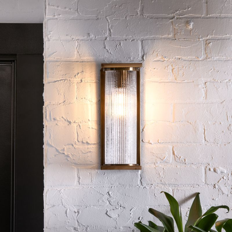 Soleil Brass Indoor/Outdoor Wall Sconce Light | Crate & Barrel | Crate & Barrel