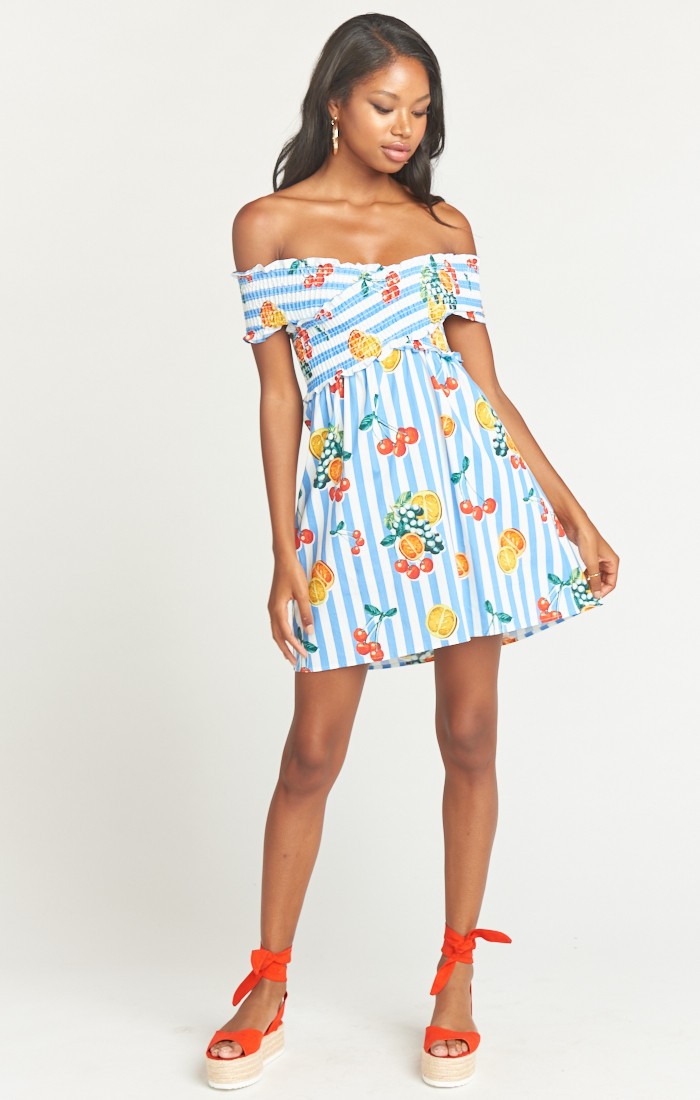 Mandy Smocked Dress ~ Fruit Basket Stripe Poplin | Show Me Your Mumu
