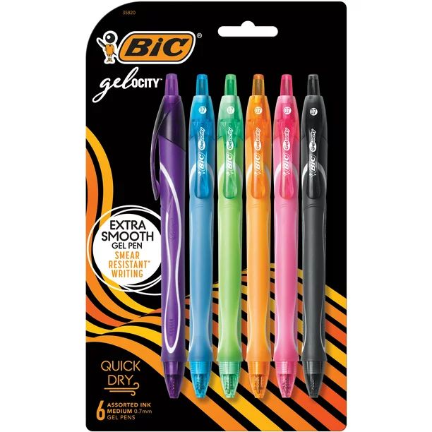 BIC Gel-ocity Quick Dry Fashion Gel Pens, Assorted Colors, 6 Count - Walmart.com | Walmart (US)