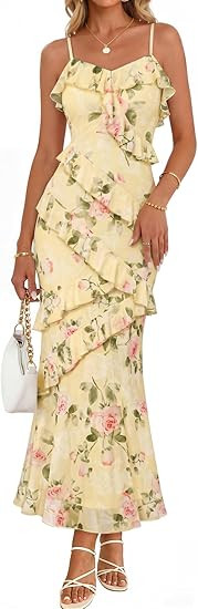 MEROKEETY Womens Spring Wedding Guest Dress 2026 Summer Beach Floral Cocktail Party Formal Ruffle... | Amazon (US)