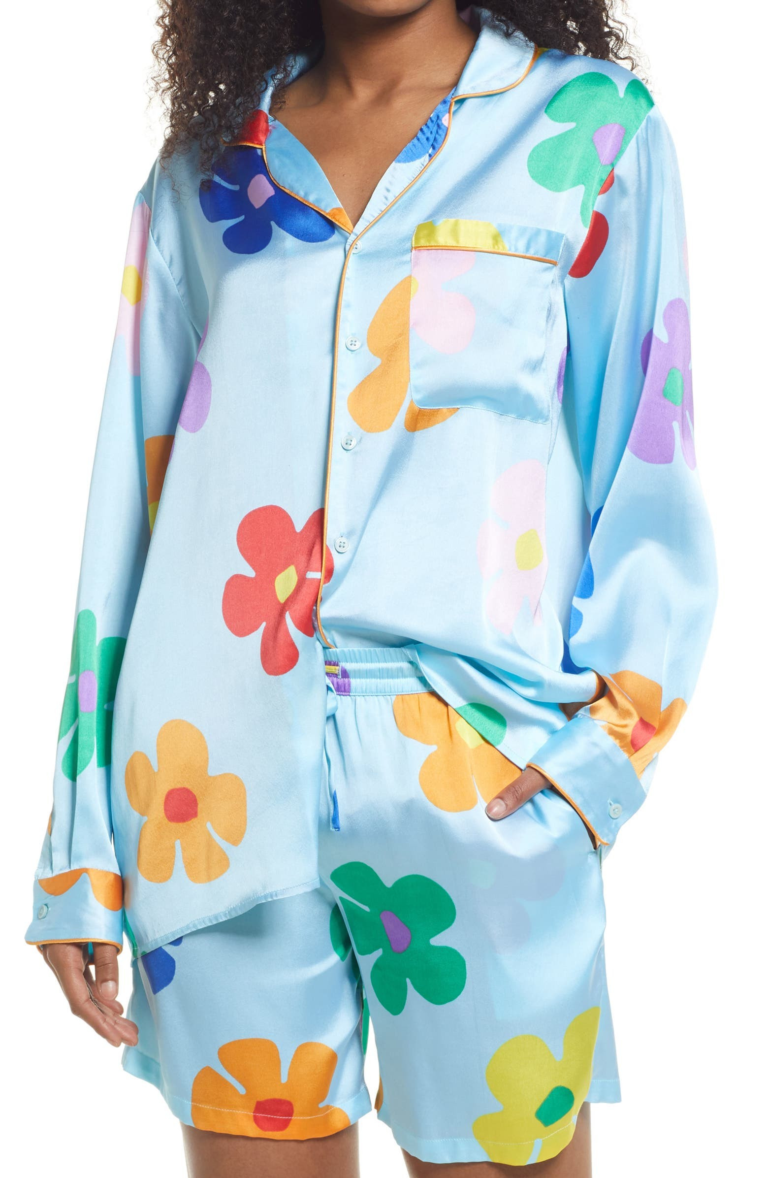 Be Proud by BP. Pride Print Satin Gender Inclusive Pajama Shirt | Nordstrom | Nordstrom