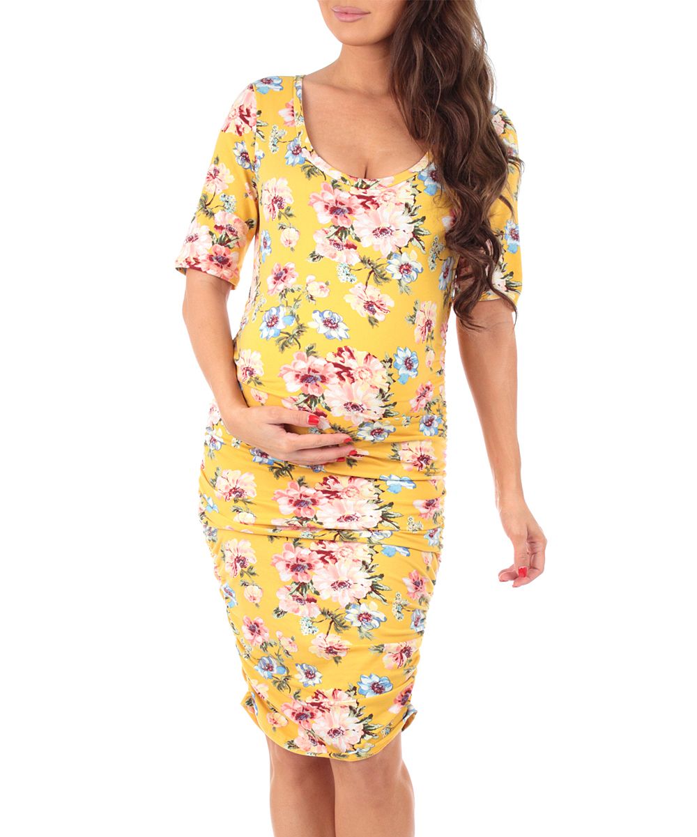 Yellow Floral Maternity Bodycon Dress | zulily