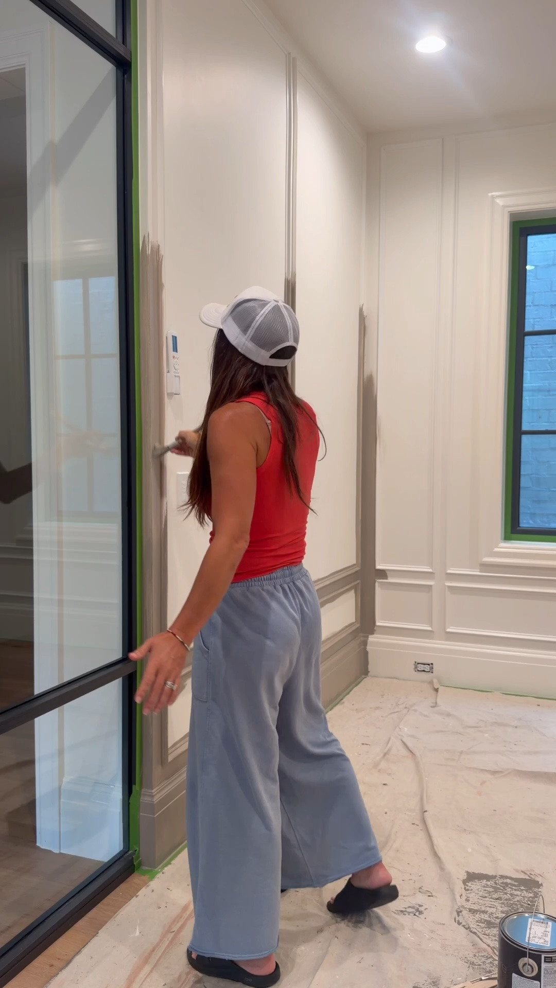 Gray taupe paint color, wall trim profile and faux grass cloth wallpaper to

#LTKdayinmylife #LTKHome