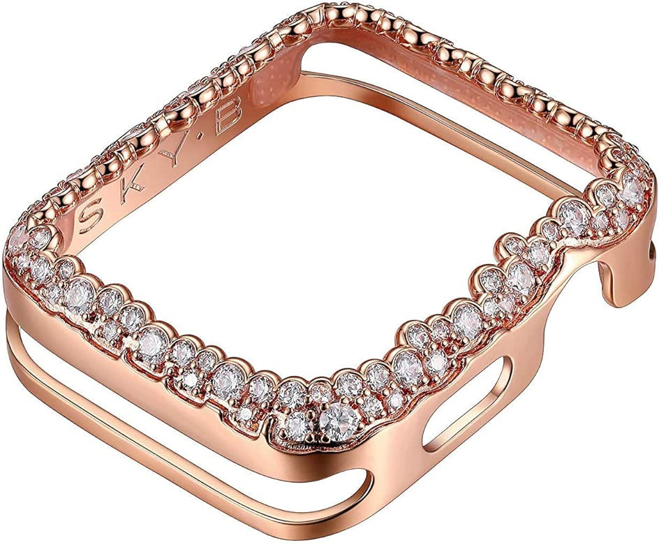 14K/18K Gold or Rhodium Plated & CZ Champagne Bubbles Jewelry-Style Apple Watch Case (Series 1-2-... | Amazon (US)