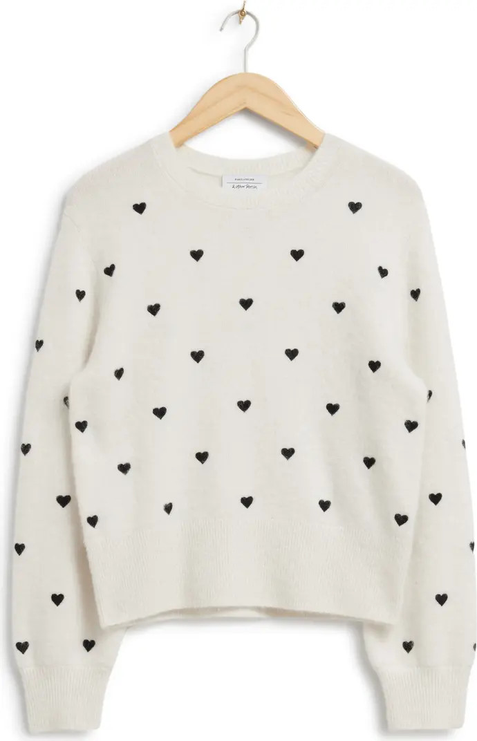 Heart Embroidered Wool & Alpaca Blend Crewneck Sweater | Nordstrom