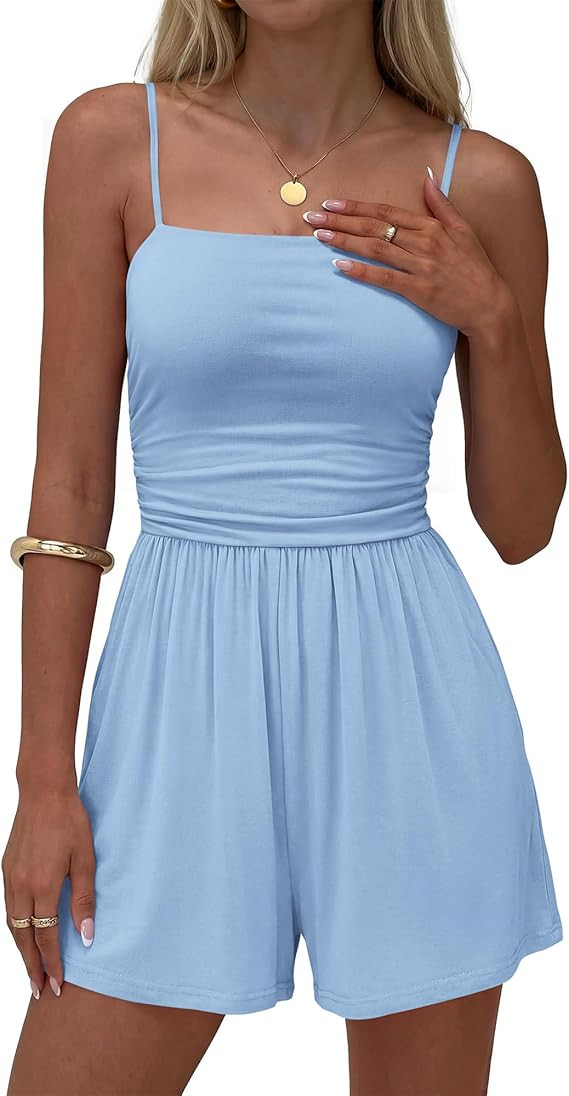 BTFBM Summer Rompers For Women 2026 Casual One Piece Spaghetti Strap Sleeveless Shorts Jumpsuit B... | Amazon (US)