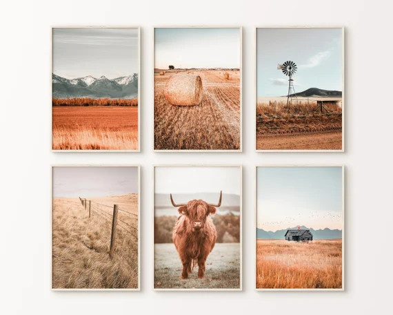 Highland Cow Rustic Art Set of 6 Printable Farmhouse Nature | Etsy | Etsy (US)