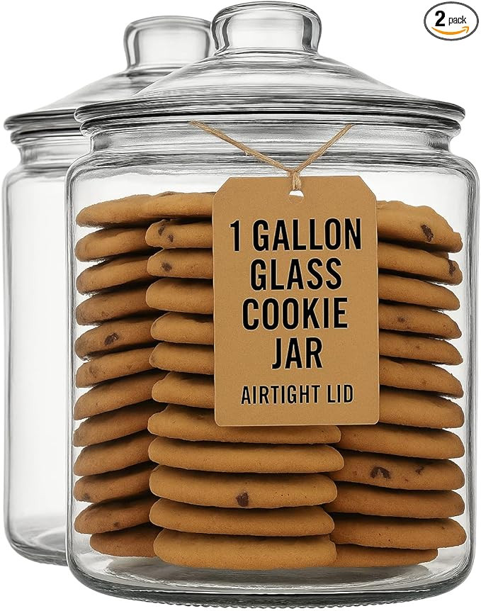 1 Gallon Glass Cookie Jar - Large Food Storage Container with Airtight Lid - Keep Fresh Flour, Ch... | Amazon (US)