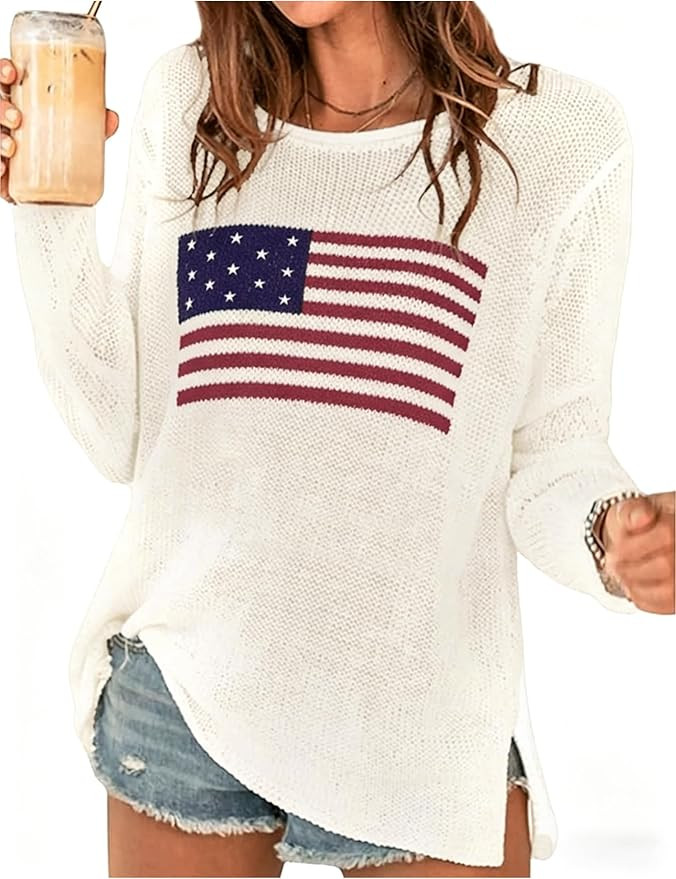 LOMON Beach Cover Up for Women Letter Print Long Sleeve Sweater Crochet Tops Shirts Casual Crewne... | Amazon (US)