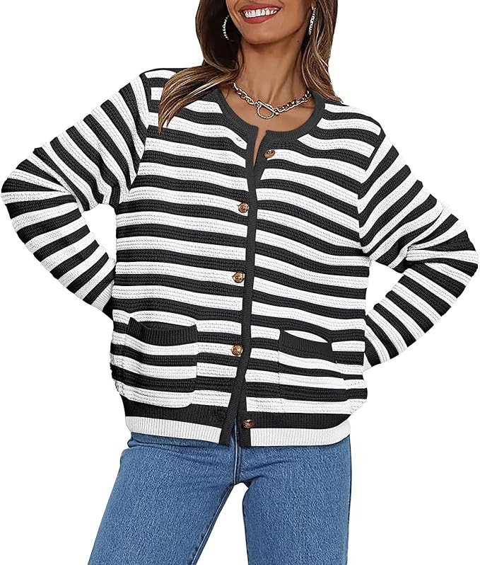 LILLUSORY Women's Cardigan Sweaters 2023 Fall Open Front Long Sleeve Button Down Knit Cardigans O... | Amazon (US)