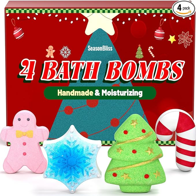 Christmas Bath Bombs Set, Shower Bombs, 4 PCS Handmade Bubble Bath with Gingerbread & Christmas T... | Amazon (US)