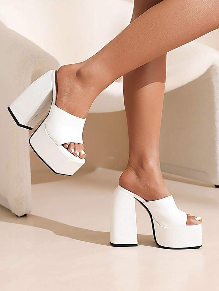 Platform Chunky Heeled Mule Sandals | SHEIN