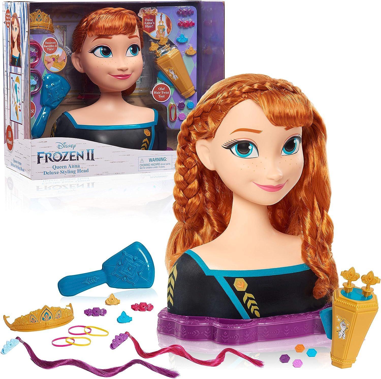 Disney Frozen 2 Queen Anna Deluxe Styling Head, 18-Pieces | Amazon (US)