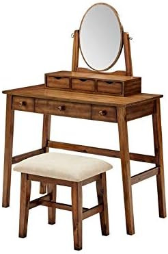 Wood Vanity Set, Walnut Brown Finish, MDF and Acacia Construction, Adjustable Tilting Mirror, Six... | Amazon (US)