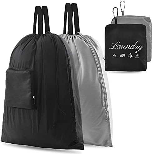 2 Pcs Travel Laundry Bag, JHX Dirty Clothes Bag 【Upgraded】 with Handles and Aluminum Carabiner, Coll | Amazon (US)