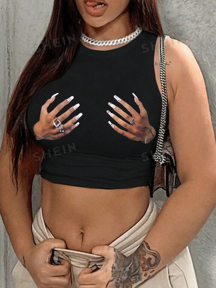 SHEIN Slayr Y2k Hand Printed Slim Fit Crop Tank Top | SHEIN