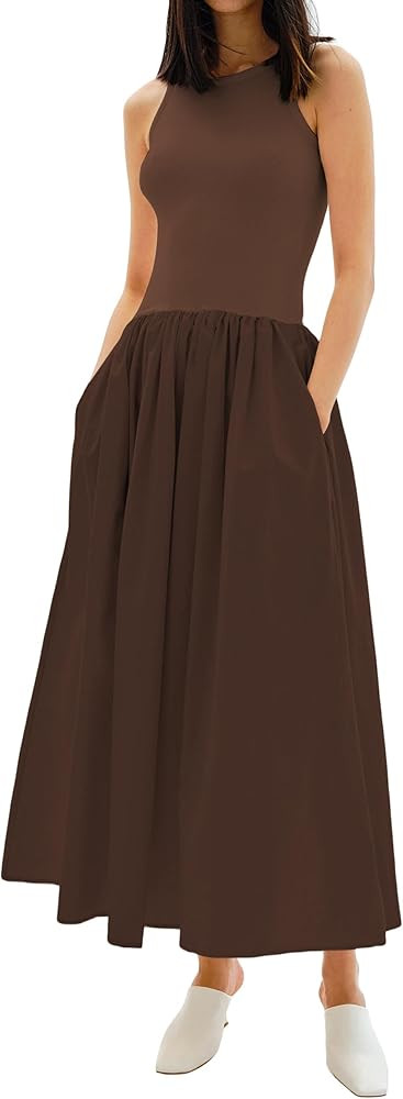 MISSACTIVER Crewneck Sleeveless Maxi Dress for Women Summer Flowy Patchwork Tank Top Long Dresses... | Amazon (US)