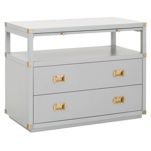 Talbot 2-Drawer Campaign Nightstand, Dove Gray/Gold | One Kings Lane