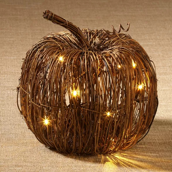 Lakeside Rattan Lighted Pumpkin - Harvest Halloween Decor for Tabletops, Mantles | Target
