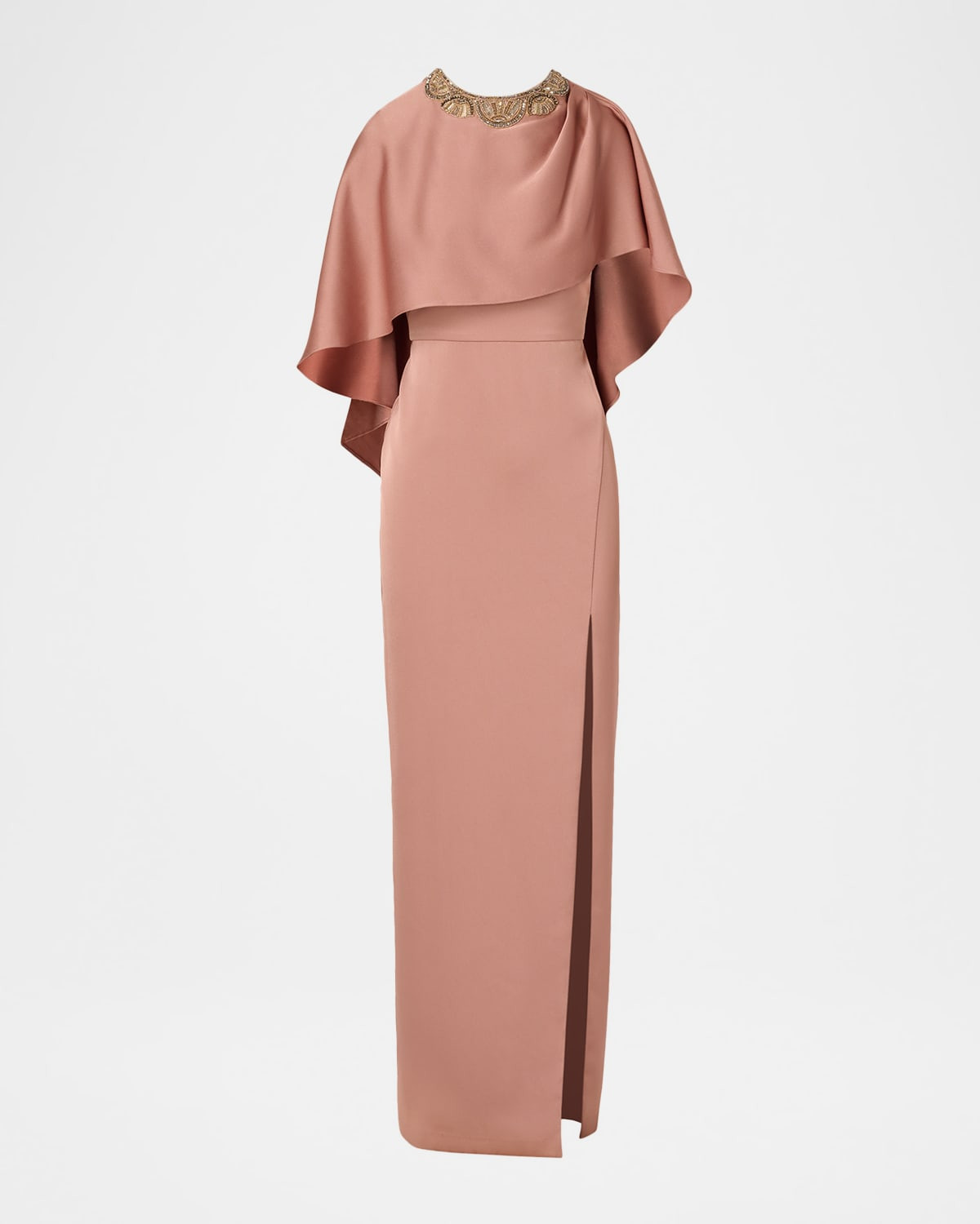 Beaded Cape Crepe Back Satin Gown | Neiman Marcus