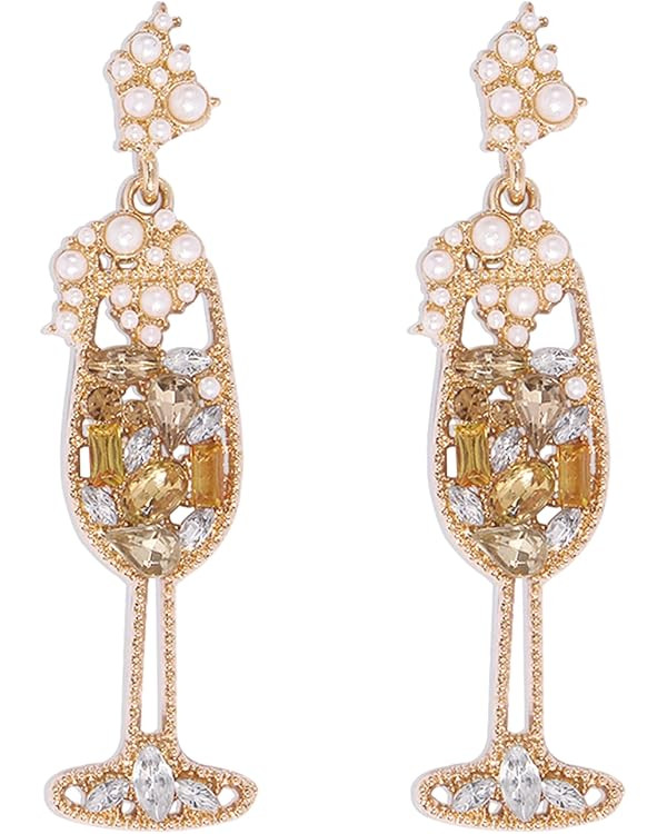 Champagne Earrings for Women Champagne Wine Glass Dangle Earrings Handmade Rhinestones Crystal Pe... | Amazon (US)