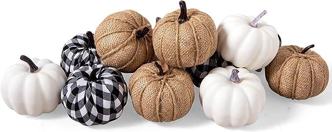 Maidprin 12pcs Assorted Fake Pumpkins Artificial Farmhouse Harvest Pumpkins for Fall Wedding Than... | Amazon (US)