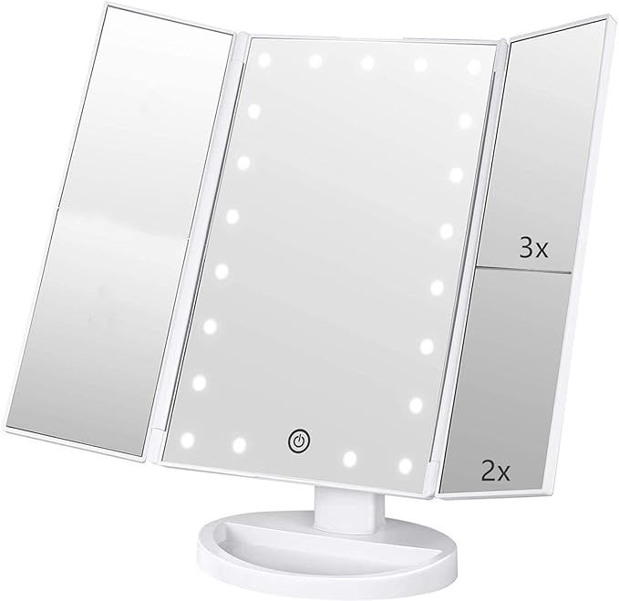 3 Folds Lighted Vanity Makeup Mirror,1X/2X/3X Magnification, 21 LED Light Bright Table Mirror wit... | Amazon (US)