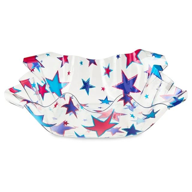 Patriotic Blue and Red Stars Plastic Ruffle Bowl, by Way To Celebrate - Walmart.com | Walmart (US)
